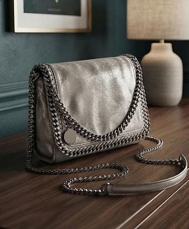 Elegantna torba preko ramena sa lancem - Materijal: metalik siva