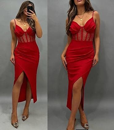 lulus haljine: Elegantna midi haljina sa čipkanim korsetskim gornjim delom. - Kroj — 1