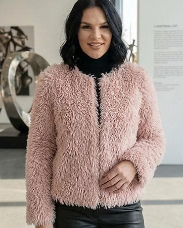 dugacki sako: Ženska jakna od veštačkog krzna – puder roze - Materijal: veštačko — 1