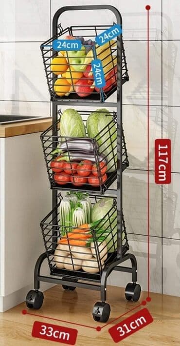 polica na točkiće: Metalna pokretna kolica sa korpama, sa tri nivoa na točkovima! Na dve — 2