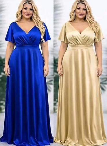 Haljine: Elegantna duga haljina od satenskog sjaja – plus size kroj - Model — 4