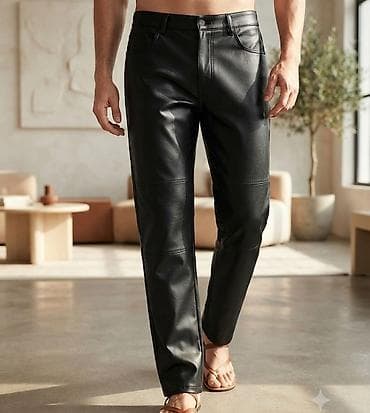 us polo dzemperi: Muške pantalone od eko kože – crne - Materijal: mekana eko koža sa — 1