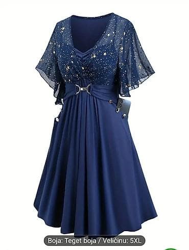 Haljine: Elegantna teget haljina sa zvezdanim dezenom – veličina 5XL - Kroj — 3