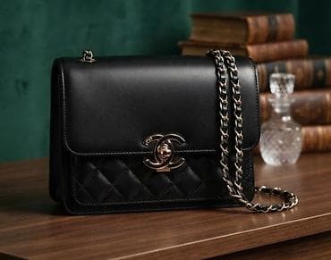 Elegantna crna kožna torba sa lančanim kaišem - Materijal: glatka