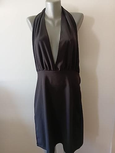 zip traka: Elegantna crna haljina na vezivanje oko vrata (halter) - Kroj: mini — 1
