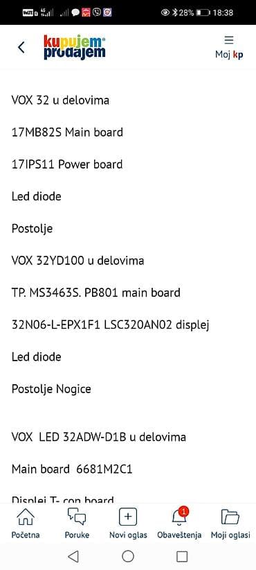 ugradna rerna na gas: Vox 32YD300 – delovi i postolja + postolje za Blaupunkt 32" Dostupne — 10