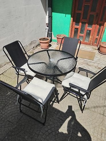 lounge stolice: Baštenski set – sto, 4 stolice i suncobran - Okrugli sto sa — 10