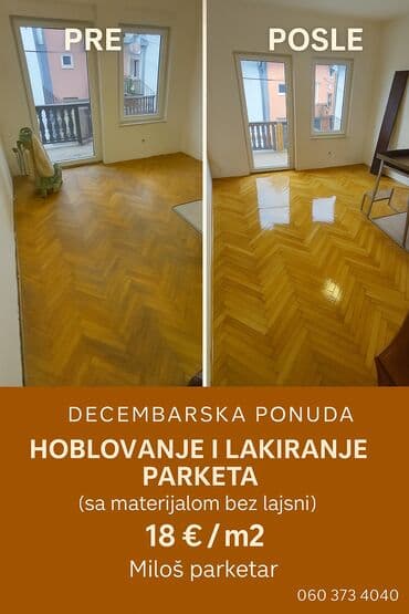 Alati i mašine: Parketarske usluge – hoblovanje, lakiranje, bajcovanje, ugradnja Opis — 2