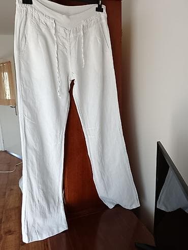 Bela lanena široka pantalona Refree - Materijal: 100% lan (prirodan