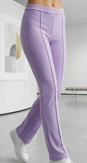 farmerke visokog struka: Ženske rebraste pantalone – lila - Boja: pastelno lila - Kroj: ravan — 1
