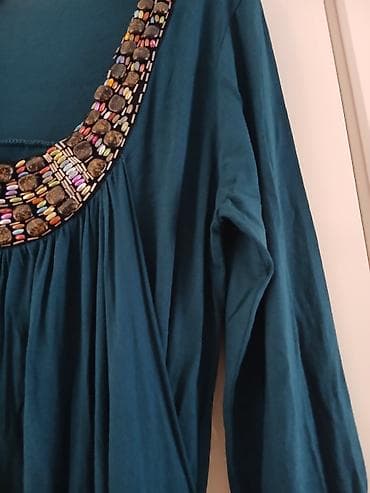 tech fleece teget: - Teget haljina sa dugim rukavima i bogatim ukrasima oko dekoltea — 1