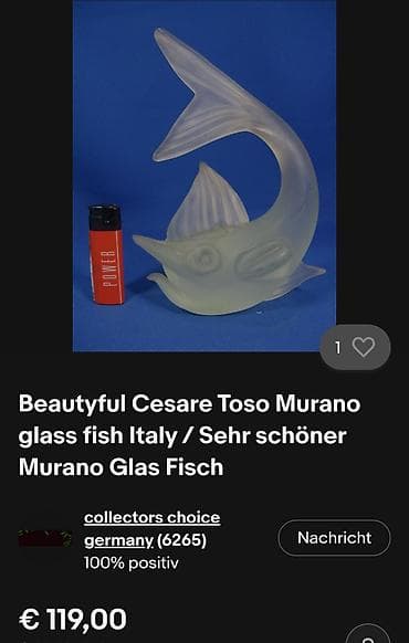 riba sa sijalicom: Murano riba Andjeo opal staklo Cesare Toso Venecija iz 70ih.god — 7
