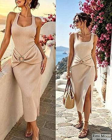satovi i nakit: Ribana midi haljina Emi Moda – Made in Italy - Elegantna, pripijena — 7