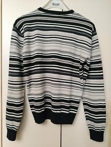crna beretka: Muški pleteni džemper sa prugama - Model: tanji džemper dugih rukava — 2