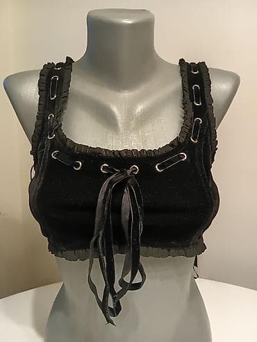 svecane majice: Crni kratki top od somota sa ukrasnim detaljima - Materijal: mekani — 1