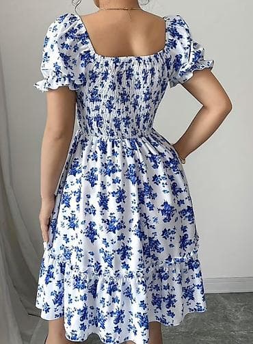 Women's Clothing: Letnja cvetna haljina sa puf rukavima - Boja i dezen: bela osnova sa — 4