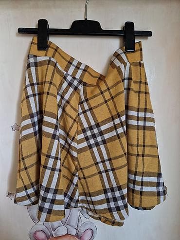 Ženska suknja na karo – žuto/senf baza sa belim i tamno braon/crnim