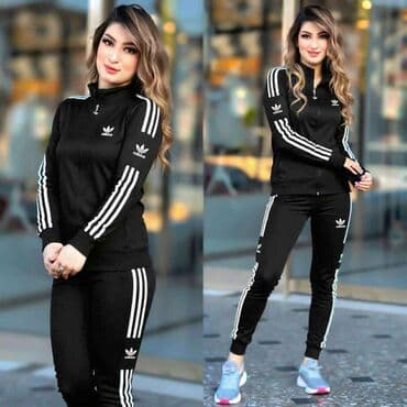 ženska trenerka adidas: Crni ženski komplet trenerke, sa gornjim delom na rajsferšlus i donjim — 1