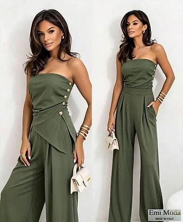 afrodita kompleti sa pantalonama: Komplet – top bez bretela + široke pantalone - Elegantan dvodelni set — 2