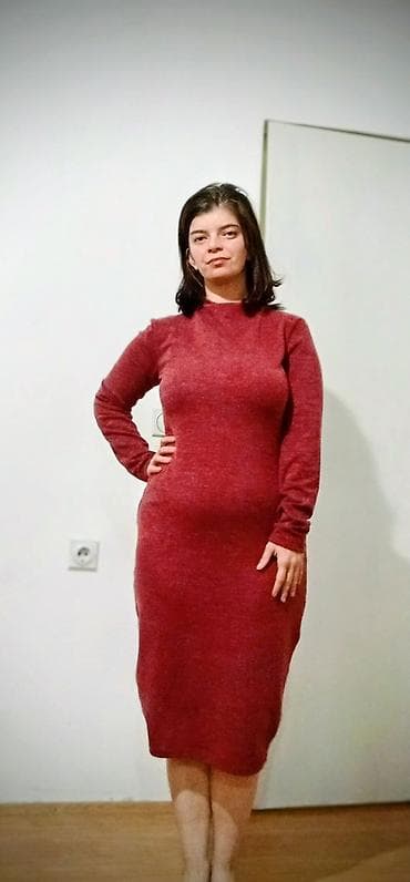 mantil s: Pletena haljina – bordo/boja vina - Kroj: ravna silueta, dužina do — 2