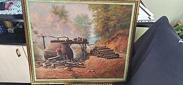 metraza svila: Umetnička slika – ulje na platnu sa ramom - Motiv: seoska/šumarska — 1