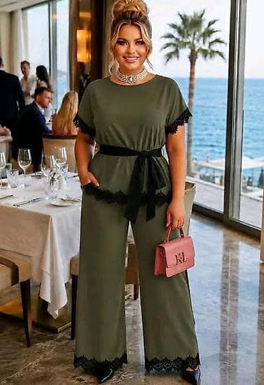 patike s: Ženski komplet – bluza i pantalone sa čipkom ✨ Komplet za punije ✨ — 2
