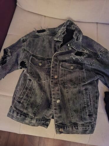 napapijri jakne cena: Džins jakna – siva/ispirana, uniseks, sa distressed/ripped dizajnom — 1