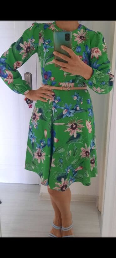 c a haljine 2022: H&M M (EU 38), color - Green, Evening, Long sleeves — 6