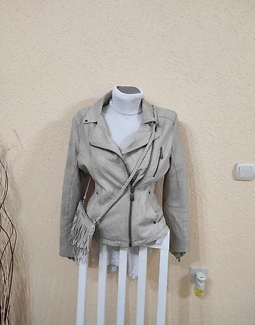 Ženska kožna jakna + mala crossbody tašna sa resama - Jakna u