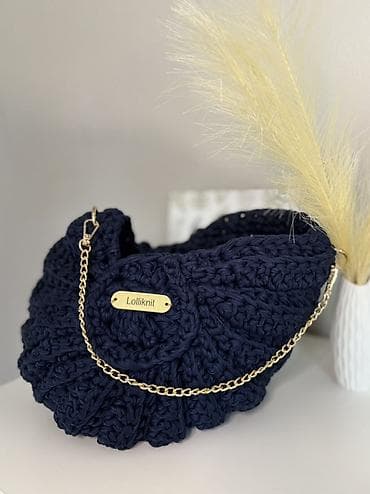monina torba: Ručna heklana torbica “Lolliknit” – tamnoplava - Materijal: debela — 1