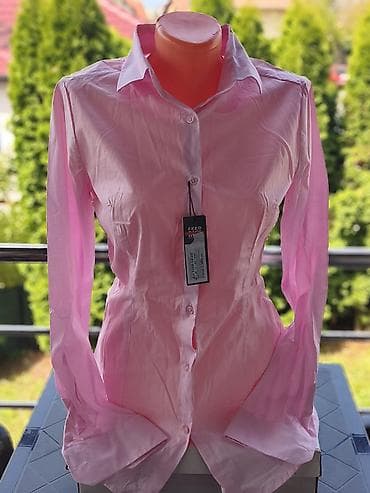 helanke sa likrom: Ženska košulja – svetloružičasta - Klasičan kroj sa kragnom i — 1