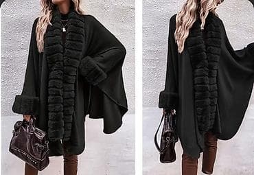 duksevi s: Ženska zimska pelerina/pončo u crnoj boji sa luksuznim krznenim — 2