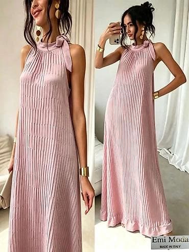 Haljine: Duga plisirana haljina bez rukava sa mašnom na vratu – Emi Moda, Made — 4
