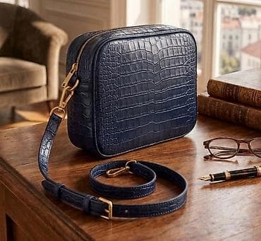 Elegantna kožna crossbody torba u tamnoplavoj boji sa utisnutim kroko na lalafo.rs Elegantna kožna crossbody torba u tamnoplavoj boji sa utisnutim kroko