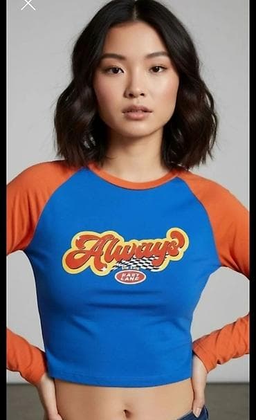 Ženska crop majica dugih rukava, retro sportskog stila. - Boja: plava