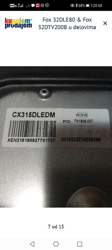 rep za sirene: Fox 32DLE80 i Fox 32DTV200B – delovi za TV Dostupne komponente: - — 8