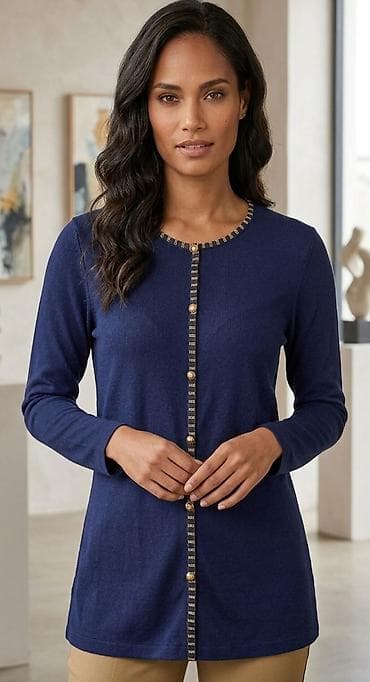 bluze legend: Elegantna ženska bluza/tunika u tamnoplavoj boji sa dugim rukavima — 1