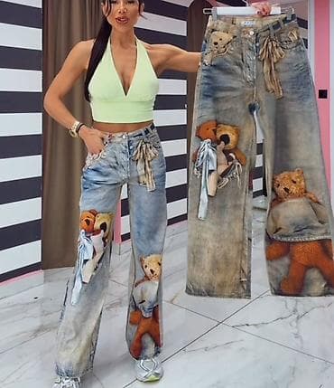 torbice sa cirkonima: ❤️Ženske široke farmerke sa printom medvedića
✅3100 din 
S m l — 3