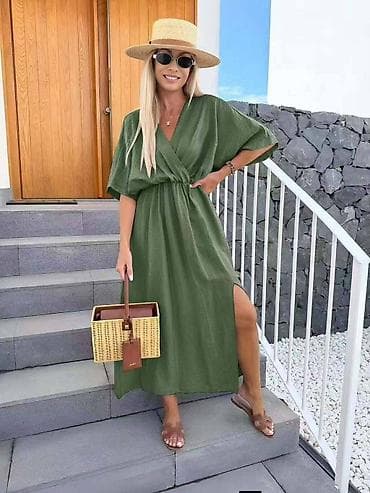 mona bela kosulja: Ženska maxi haljina sa preklopom i prorezom - Kroj: ležeran, maxi — 1