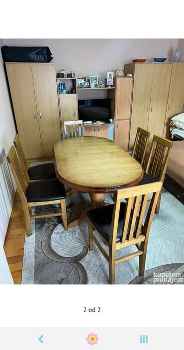 Sets of table and chairs:  Baluster krug Dimenzije: 40 Stolice tarabice Boja hrast Eko koza — 1