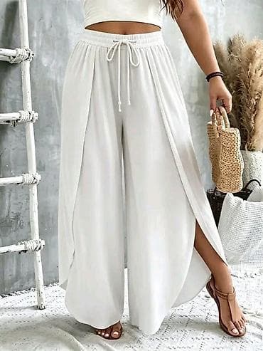 kozne siroke pantalone: Ženske široke letnje pantalone sa bočnim preklopom - Kroj: ekstra — 1