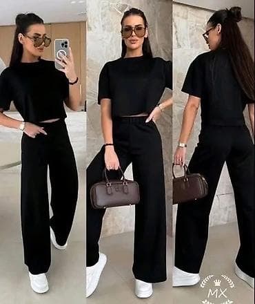 kapi za kosu avon: Ženski komplet – široke pantalone + kratka majica - Dvodijelni set — 2