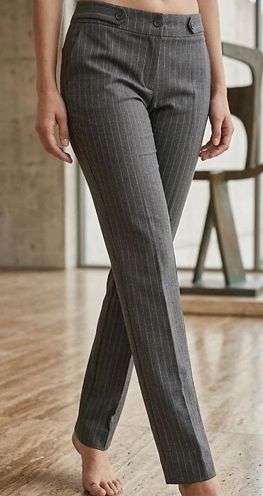 Ženske elegantne pantalone sa prugama - Boja: tamno siva sa svetlim