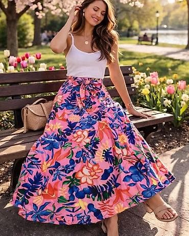 pull and bear majice: Ženska dugačaka suknja sa floralnim printom - Model: maksi A-kroja — 2