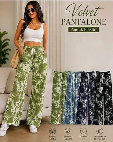 pull and bear pantalone zenske: Luna / Velvet pantalone – ženske ležerne široke pantalone 3kom po — 2