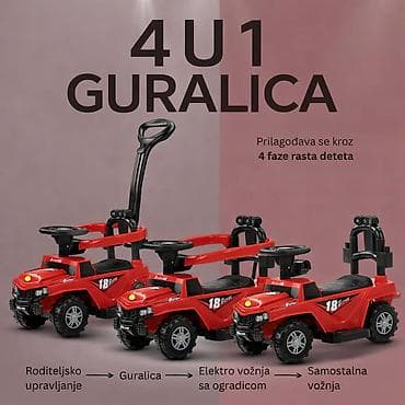 Multifunkcionalna dečija guralica Džip 4u1 na akumulator – Crvena