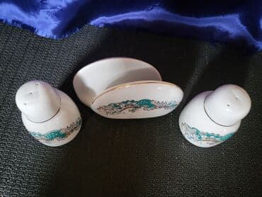 vojni set za jelo: Set nov salnik i drzac za salvete Apulum porcelan 70te.god. Nov set — 3