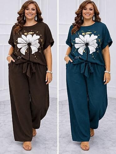 zara komplet: Ženski komplet – bluzica i široke pantalone sa printom cveta - — 4