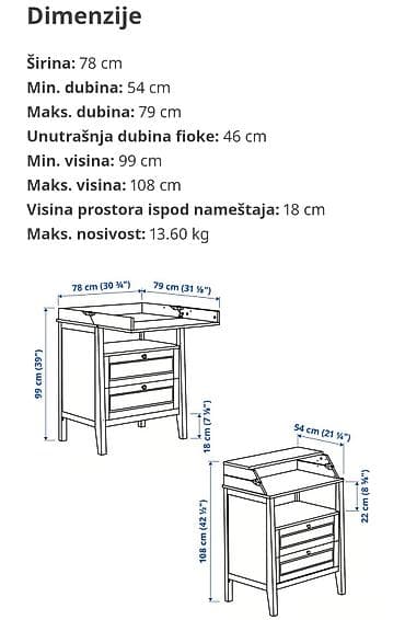 zidni panel za alat: Komoda za presvlačenje za bebe sa fiokama IKEA SUNDVIK u dobrom stanju — 7