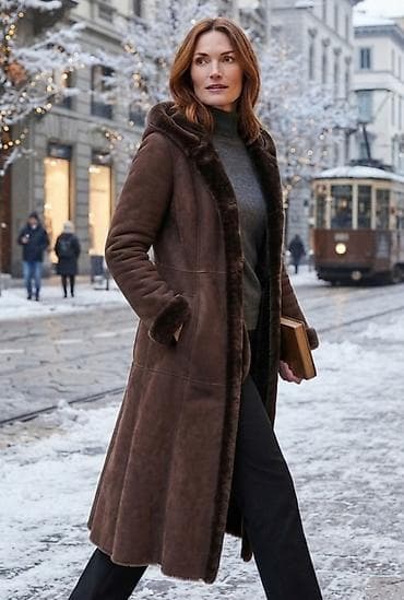 jakna od brušene kože: Ženska dugačka zimska jakna/kaput od brušene kože (shearling) - — 1